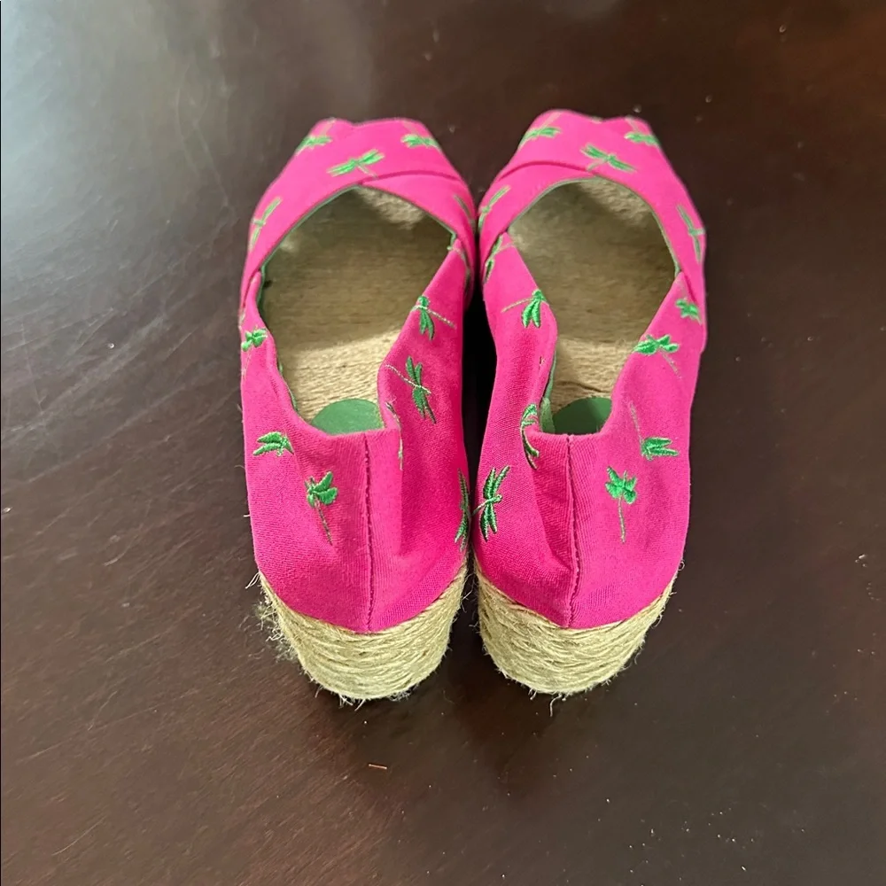 Lauren Ralph Lauren Cecelia Pink Embroidered Canvas Wedge Espadrille Size 10